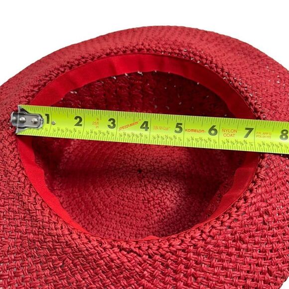 Red Berry Straw Curled Brim Hat O/S - Picture 5 of 7